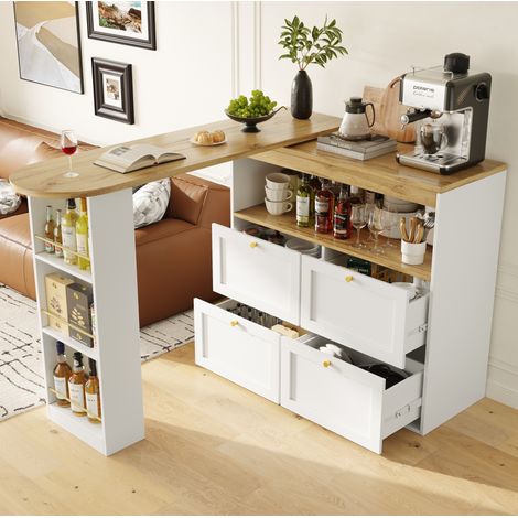 Mobile contenitore girevole a 360° con 4 cassetti e ripiani aperti, MDF bianco HAVRYA (1/5)