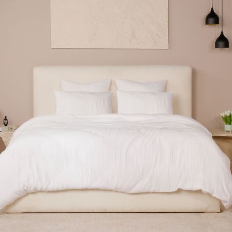 Parure housse de couette 240x220cm + 2 taies 100% gaze de coton lavée blanc pur - VALMA (1/4)