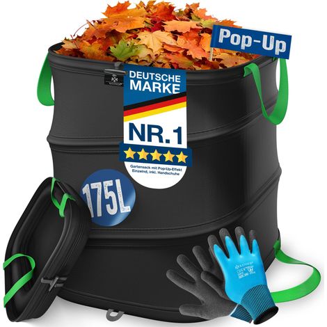 KESSER® Saco de jardín Pop-Up, autoportante - 1x 175 L, negro / verde claro