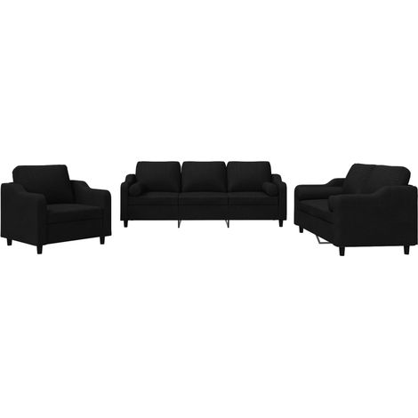 Set Divani 3 pz con Cuscini Nero in Tessuto vidaXL (1/5)