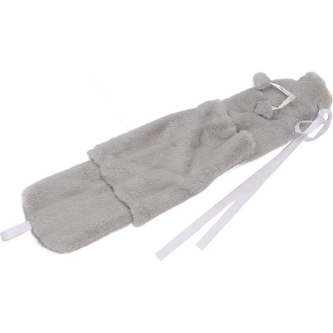 Bouillotte 2L PVC anti-explosion grise, couverture peluche douce, sac d'eau chaude taille L pour l'hiver, résistant et confortable. (1/5)