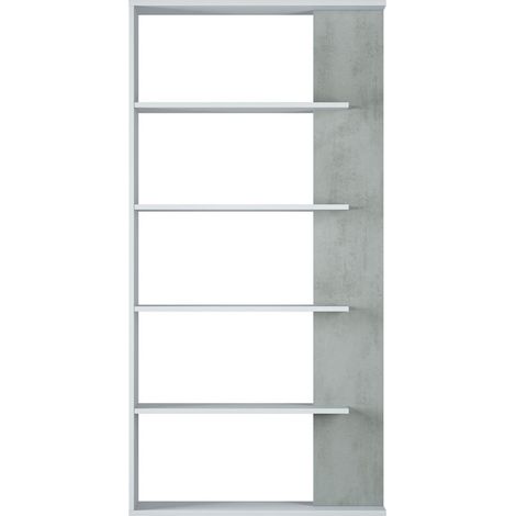 Bibliotheque avec 5 etageres coloris Blanc / Ciment en melamine - Dim: 180 x 90 x 25 cm -PEGANE- (1/5)