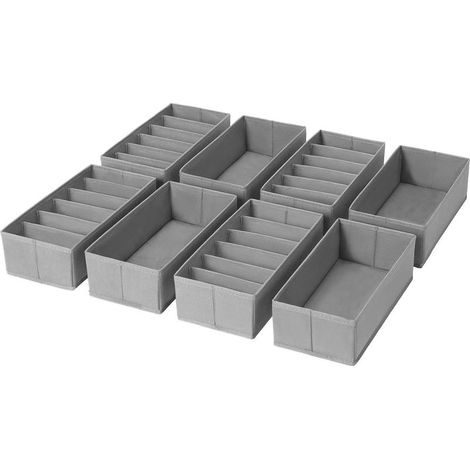 Lot de 8 Boite Rangement Vetement - Rangement Tiroir Organisateur de Tiroir, Organisateur Dressing Organiseur Tiroir en Tissu, pour Chaussettes, Soutiens-Gorge, Culottes, Gris Classique (1/5)