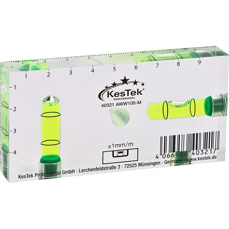 Kestek Acrylglas Wasserwaage AWW100-M mit Magnet, Skalierung und Bohrloch (1/4)