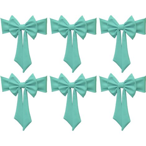 (Set mit 6) 6 elastische, knotenlose Stuhllehnendekorationen, ideal für Hotelbankette, mit Blumenband und dickem Gummiband (Größe 30, dickes Seeblau). (1/3)