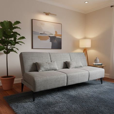 Dmora - Schlafsofa Dfavill, Bettsofa aus Stoff, Bettsofa mit Klickmechanismus, Bettsofa mit Kissen, 190x70h80 cm, Grau (1/5)