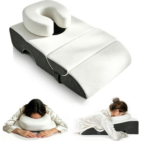 Oreiller Face vers Le Bas, 3 en 1 avec Trou Facial, Appui-Tête Oreiller de Ventre avec Coussin en U et Coussin de Jambes, Mousse Haute Densité pour Massage, Détente, Sommeil Ventral – Housse Lavable (1/5)