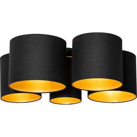 Deckenleuchte schwarz mit goldener Innenseite 5-flammig - Multidrum
