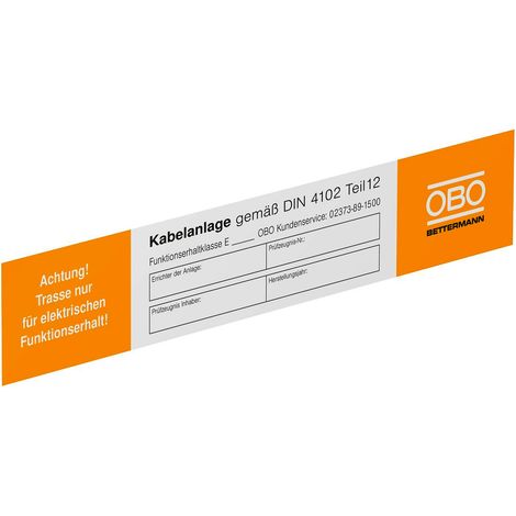 OBO Bettermann Kennzeichnungsschild für Funktionserhalt 250x43mm Polyvinylchlorid weiß, 10 Stück, 7205423