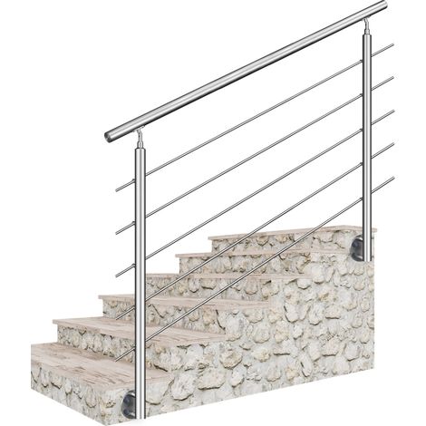 Océan Kit garde‑corps inox 304 fixation latérale 180 cm, 5 traverses + main courante, intérieur extérieur balcon escalier terrasse, résiste aux intempéries