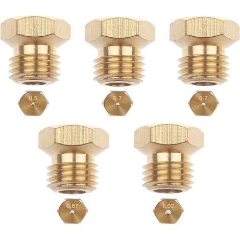 Butangasdüse – 5 Stück – Durchmesser 0,5 mm, 0,7 mm, 0,87 mm, 1,02 mm – Standardgewinde – Für Flüssiggaskocher – Messing (1/5)
