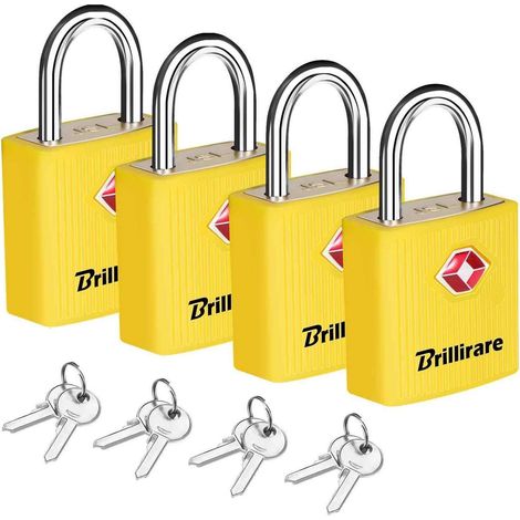 4x cadenas TSA avec clés, cadenas de voyage pour bagages Jaune