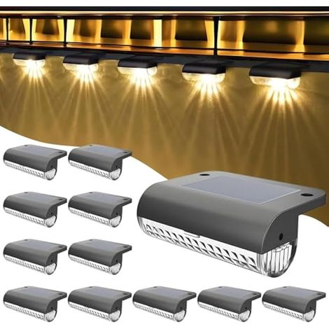 Lampe Solaire LED Extérieur Jardin,12 Pièces Lampe Solaire Exterieur,Lumières de Clôture Solaire Etanche,pour Escaliers,Marches,Clôtures,Cour,Terrasse,Blanc Chaud (1/5)