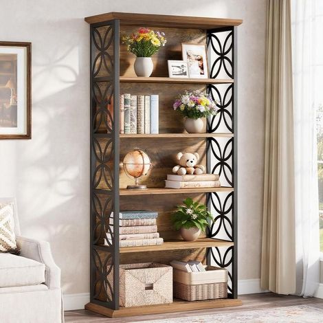 Bibliothèque industrielle à 6 niveaux - Présentoir à livres en métal de 180 cm de haut - Meuble de rangement autoportant pour bureau à domicile (1/5)