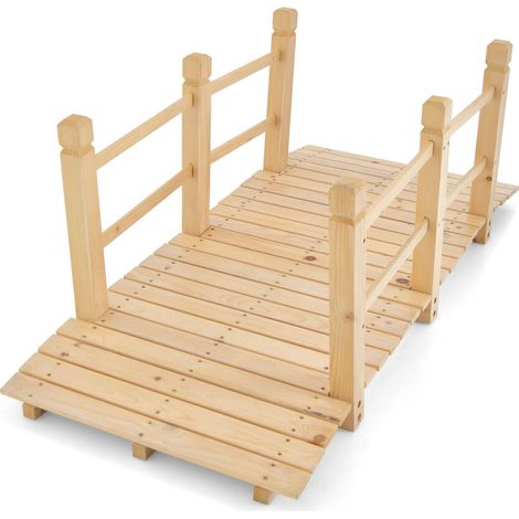 Pont de jardin en bois de sapin naturel avec rampes de sécurité et arche stable pour parc, cour et potager (1/5)