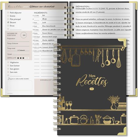 Carnet de Recettes à Remplir A5, Papier Épais 120g, gris foncé (1/5)