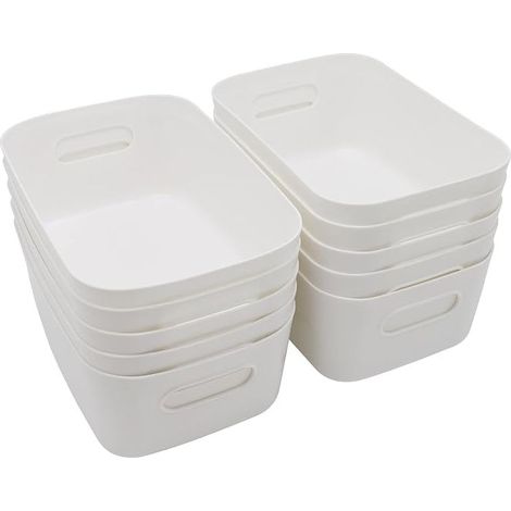Plastic Storage Basket with Handles for Kitchen Cabinet Box Bathroom Shelf White (1/5)