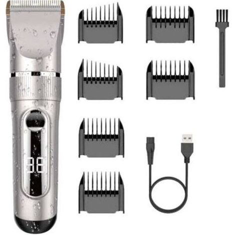 Tondeuse Cheveux Professionnelle IPX7 Tondeuse à Cheveux LCD de Lame Céramique avec Peigne de Réglage Motorisé 3/6/9/12 mm Imperméable Rechargeable pour Domicile ou Coiffeur(Argent) (1/4)