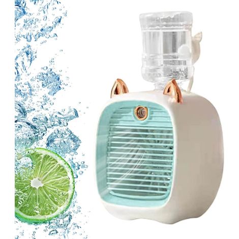 Mini ventilateur de refroidissement d'air, chargement USB à 3 vitesses, mini ventilateur de climatiseur, refroidissement personnel silencieux et mignon avec réservoir d'eau 270 ml, bureau pour la,blue (1/5)