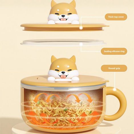 Bol de nouilles instantanées avec poignées 1200 ml Bol de ramen instantanés avec couvercle et cuillère à micro-ondes (1/5)