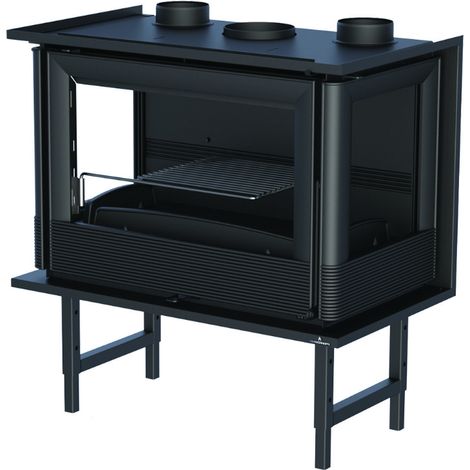Insert à bois 3 vitres ventilé canalisable - BRONPI Paris 70 3C 11 kW Avec kit air - Porte fonte - sans vitre sérigraphiée