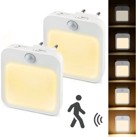 LED-Nachtlichter, 2 Stück, Nachtlicht, Steckdose mit Dämmerungssensor und Bewegungsmelder, Kinder-Nachtlicht mit 3 Farbtemperaturen