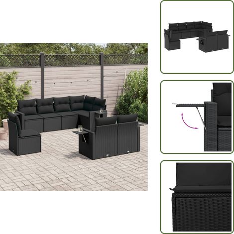 The Living Store 8-tlg. Garten-Sofagarnitur mit Kissen Schwarz Poly Rattan - Gartensorte - Gartenmöbelset - PE-Rattan Möbel - Outdoor Lounge Set - Balkonmöbel