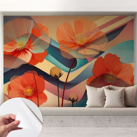 Selbstklebend Tapete modern Wohnzimmer - Wanddekoration - einfach anzubringen Blumen der Sinne 208x146 cm