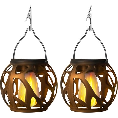 Nouvelle Lanterne Suspendue Solaire Flamme Vacillante, Design Creux, Étanche, Décoration Jardin Extérieur, Lot de 2 (1/5)