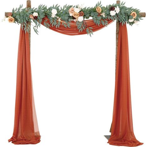tenda in voile, mussola elasticizzata 70x550 cm, colore caramello, decorazione per matrimoni, sfondo per feste (1/5)