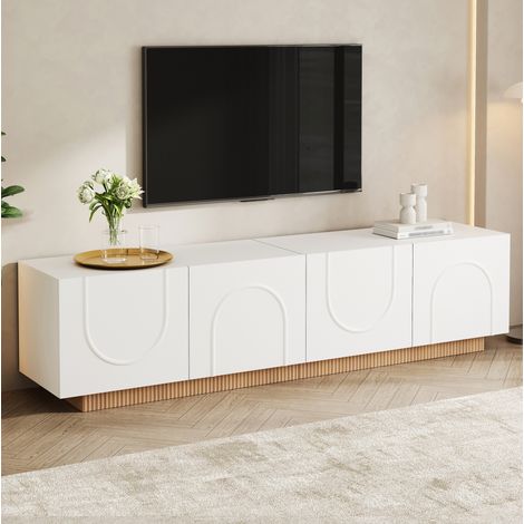 Mobile TV 170x38x42 cm, con 4 ante ad arco, 4 vani interni, passacavi, MDF e truciolare bianco (1/5)