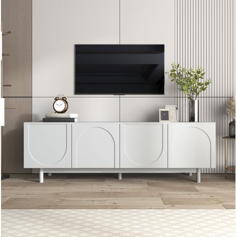 Mueble TV 175x38x56 cm blanco de tablero de partículas con 4 puertas y estantes ajustables (1/5)