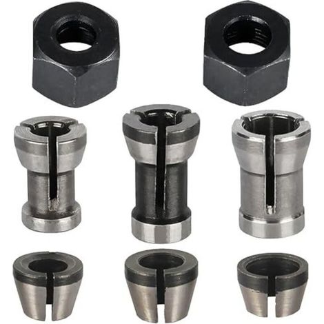 Set mit 8 Spannzangen, Zubehör für Oberfräsen von Einhell, Katsu, Bosch und Dewalt, 6 Spannzangenadapter (6 mm, 6,35 mm, 8 mm) + 2 Muttern für Graviermaschinen
