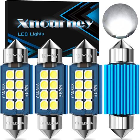 Ampoules LED 6418 C5W 36mm 6500K Blanc 12V 24V CANBUS Lot de 4 8 SMD puce haute luminosité, sans erreur véhicule, pour plafonnier, lampe carte et feu plaque de courtoisie (1/5)