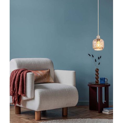 Pendelleuchte Hängelampe höhenverstellbar beige matt Glas rauchfarben H 120 cm (1/5)