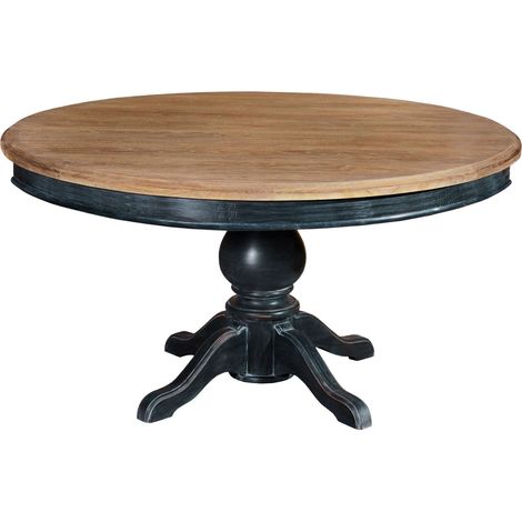Table ronde en teck naturel et piétement noir patiné D130 - DALILA (1/3)
