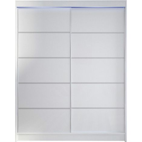 Armoire Closico 145, Blanc, 200x150x58cm, Portes d'armoire: Coulissantes, Nombre d'étagères: 5, LED (1/4)
