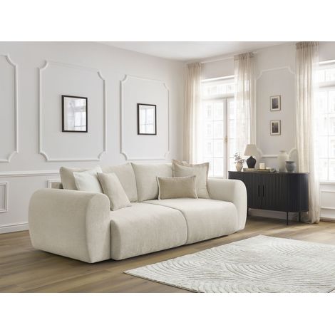 BOBOCHIC - Canapé droit convertible coffre LUCIEN tissu lisse   Beige (1/5)