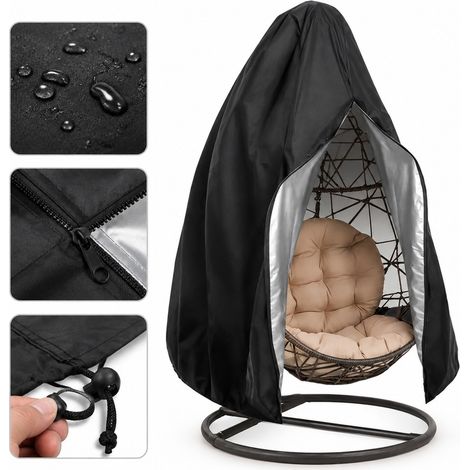 Housse Fauteuil Oeuf Oxford 210D Imperméable avec Fermeture à Glissière pour Extérieur Noir et Argent 115 x 190 cm 1 Place Balancelle et Jardin (1/5)