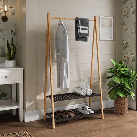 Portant vêtements en bambou avec étagères et rangement chaussures (1/5)