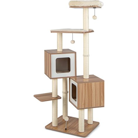 COSTWAY Tiragraffi per Gatti di Legno 163 cm, con Tiragraffi in Sisal, Cuscini Lavabili, Trespolo, 3 Palline e 2 Cuccia, Albero Tiragraffi per Gatti di Piccole e Grandi Dimensioni (1/5)
