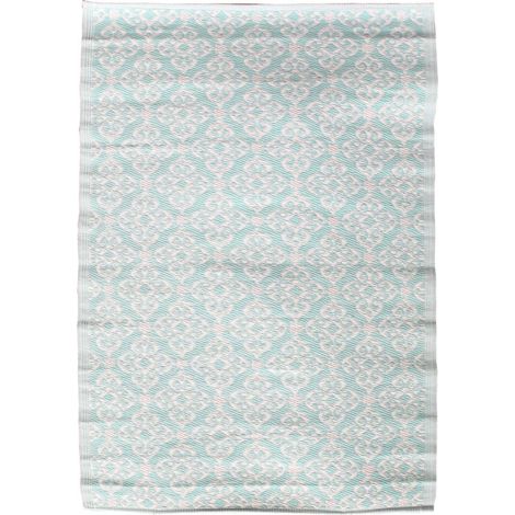 Tapis 120x180cm Intérieur/Extérieur Motif Ornemental Turquoise et Blanc (1/4)