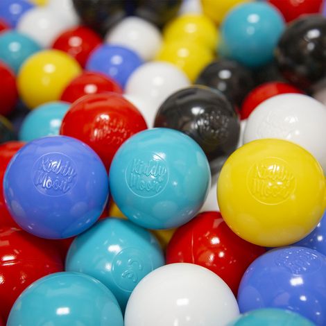 KiddyMoon Plastikbälle 6 cm schwarz-weiß-blau-rot-gelb-türkis 100/6 cm Spielballset