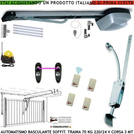 Kit Automazione Motore 220/24 V da Soffitto Per Cler Basculante 70 Kg Faro Antenna 4 Radiocomandi Fotocellule Archetto Binario Alluminio Con Catena Acciaio 3 Metri Sblocco Sul Pattino Luce di Cortesia (1/5)