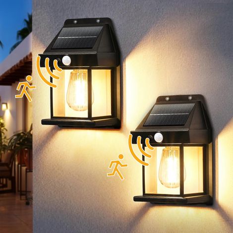 Applique solari da esterno, confezione da 2 con sensore di movimento e 3 modalità, ideali per patio, garage e ripostiglio.