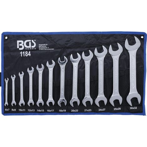 Chiavi a piana in acciaio con teste levigate BGS Technic set da 6x7 a 30x32