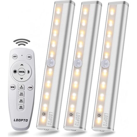 Lot de 3 lampes LED sans fil avec télécommande, applique murale sans fil Éclairage LED pour chambre Éclairage pour placards et vitrines. Installation sans fil.