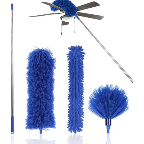 Lot de 4 plumeaux microfibre télescopiques 280 cm pour nettoyer plafonds, toiles d'araignée et ventilateurs (1/5)
