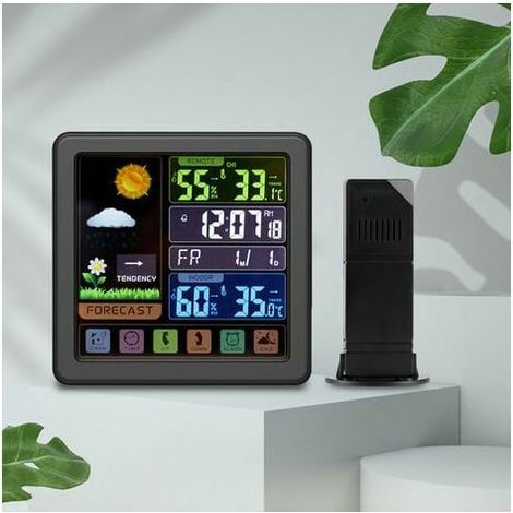 royaluxe - Station Météo sans Fil,Station Météo avec LCD Écran Couleur Thermomètre Hygromètre Intérieur Extérieur avec Capteur Extérieur, Réveil Snooze, Afficher Date, Bureau, Serre, pour La Maison (1/4)
