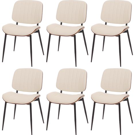 Set 6 sedie per sala da pranzo HHG-182, cucina, ecopelle legno curvato (370g/m²) Oeko-Tex MVG, color noce, bianco